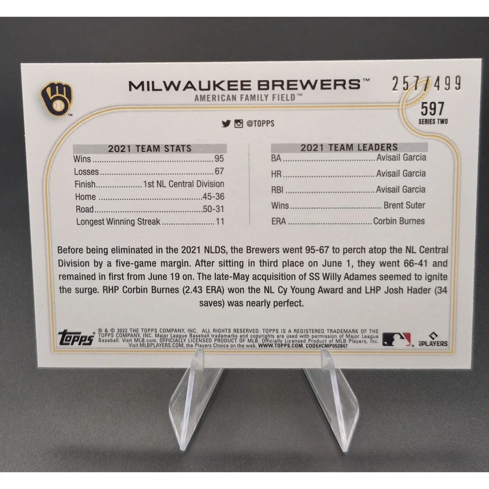 2022 Topps Series 2 Milwaukee Brewers Team #597 Green Foilboard‎ Parallel /499